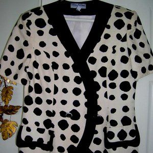 RARE Womens DESIGNER Couture LUCIA LA ROMA Skirt Suit IVORY BLACK DOTS Sz 14